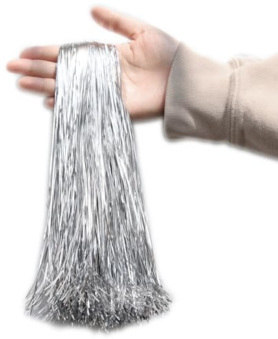 happylain 2000 Strands Christmas Tinsel Icicles, 19.8 Silver Icicle for Xmas Tree, Holiday, Birthday, Wedding, Party Hanging Decoration