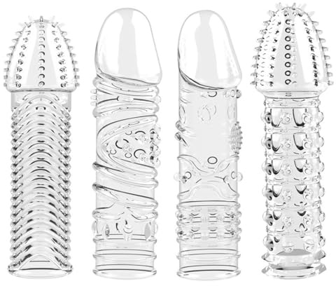 Penis Cock Sleeve 4 In 1 Penishüllen Penisverlängerung Penishülle Penismanschette Penies.Verlängerung Silikon Penis Hülle Pension Manschette Penismanschetten mit Noppen Penis-Überzieher Cocksleeves
