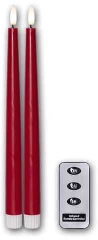 Star Trading 061-85 LED-Kerze Flamme Slim, 2er Set natürliche Flamme, rot, Kunststoff/Wachs, je ca. 2,1x28,5 cm, Fernbedienung, inkl. Batterie, Timer, Vierfarb-Karton