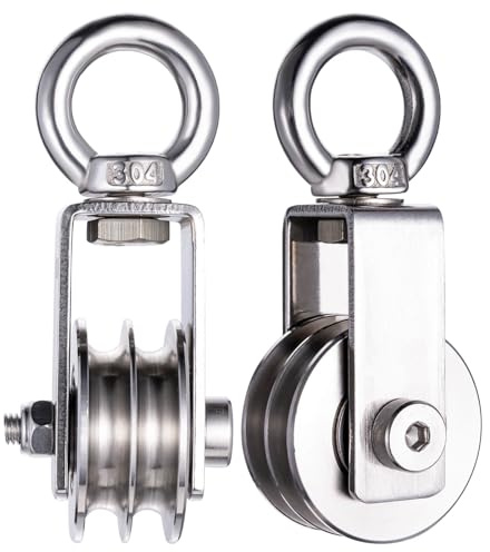 KCNOFNC Doppelte Umlenkrolle mit 2 Kugellager, 304 Edelstahl Fitness flaschenzug, 40mm Umlenkrollen für 8mm Seile Stahlseil, Tragkraft 250kg, 2 Stück