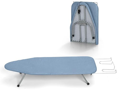 Small Ironing Board Tabletop with Cover and Pad, BlissBoard Mini Folding Iron Board Portable with Non-Slip Feet, Compact Ironing Table for Travel, 31x12, Blue