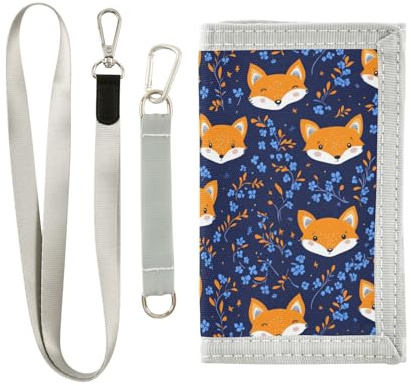 Blue Flower Fox Personalisierte dreifach gefaltete Geldbörsen für Männer und Frauen, coole Herren-Geldbörse mit Umhängeband, Blauer Blumenfuchs, 1 size