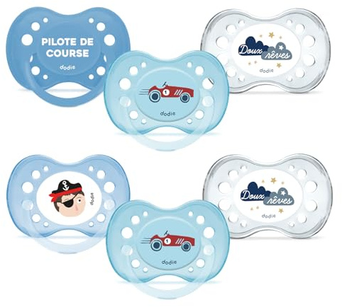 DODIE Lot de 6 Sucettes Anatomiques ESSENTIEL JOUR/NUIT +6 mois BLEU
