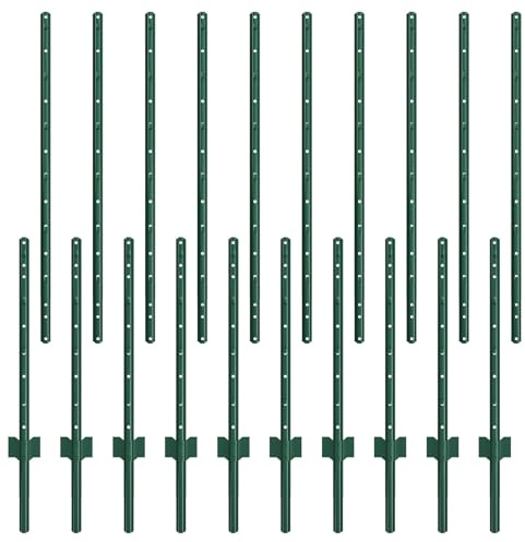 Sptchapn 6ft Metal Fence Post, Pack of 10, Strong and Durable U-Fence Post No Digging Green T-Posts forYard, Garden Patio, Outdoor Wires (10)
