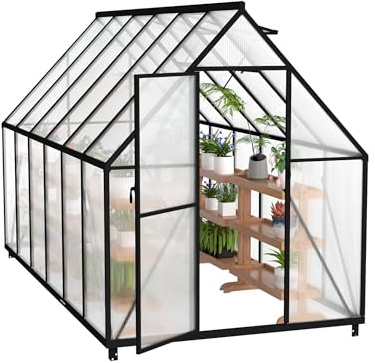 YRHome Premium Gewächshaus Aluminium 340x180x195cm 6.12m² Begehbares Garten-Gewächshaus mit verstärktem Fundament & Dachfenster & Tür Wetterfest & temperaturbeständig für Tomaten, Gemüse & Pflanzen