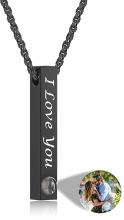 Jovivi Personalisierte Halskette Bild Projektion Kette im Stein mit Foto Wunschtext 100 Sprachen Ich Liebe Dich Projektion Anhänger Schmuck Personalisierte Geschenke für Männer Damen Frauen