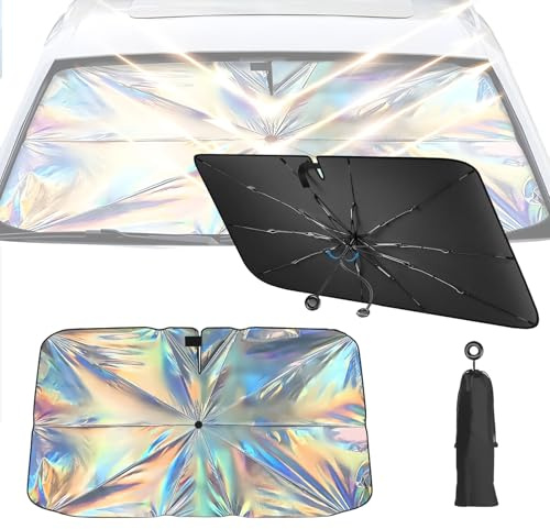 Car Windshield Sun Shade Umbrella, Foldable Sun Visor for Cars, 55x31 Car Shade Front Windshield with UV Blocking, Heat Blocking Sunshade for Auto Sedan, SUV Windshield, Trucks, and Vehicles