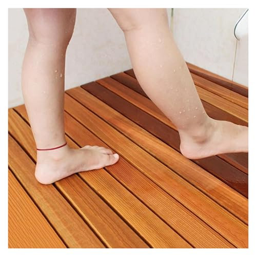 Pedana Doccia in Legno, Doccia Legno Marrone, Tappetino da bagno in legno massello antiscivolo lavabile, for porta, sauna, spa, cortile, patio, piscina, uso esterno(60x60x4.3cm (23.6x23.6x1.7in))