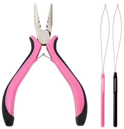 3Pcs Professional Hair Extension Tools, Hair Extension Plier & 2 Loop threaders, Nano Beads 3 Holes Plier, Ha-ir Exten-sions Kit for Easy H-air Ex-Tension and Removal Tool