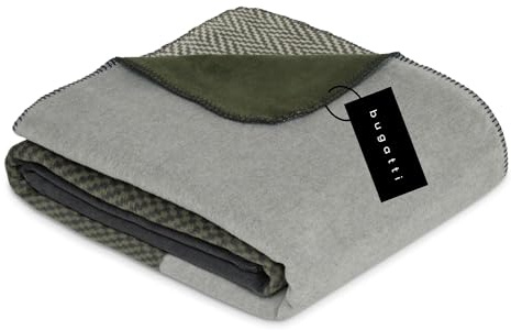 bugatti Decke 150x200 cm - Baumwollmix, warm & waschbar, Kuscheldecke grün mit tollem Muster
