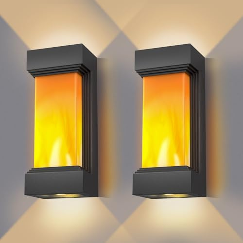 AmazeFun 17W Außenleuchte Wand Flammen Wandleuchte - Up and Down Leuchten Aussen, IP65 Außenlampe Aussenlampe Wand, 3000K Warmweiß, Aussenleuchte Aussenbeleuchtung für Hauswand Terrasse, 2 Stück