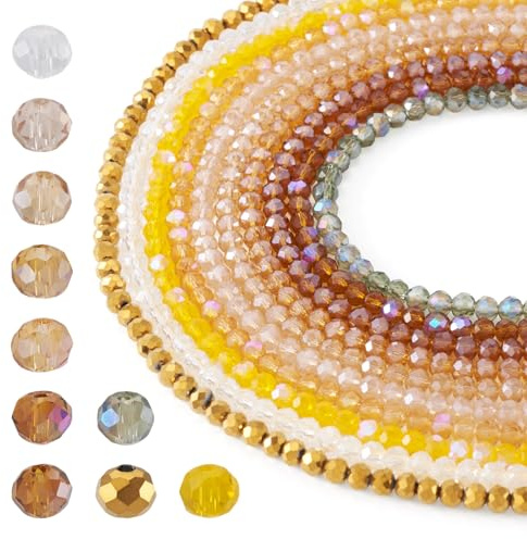 FASHEWELRY 1100 stycken AB-färgade pläterade glaspärlor elektropläterade 4x3mm, hösttema, genomskinliga runda facetter för att göra armband, DIY-smyckesörhängen