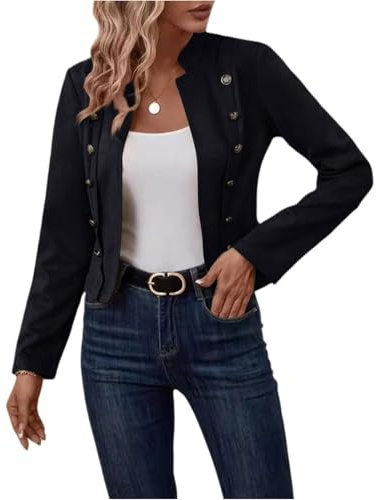 Blazer Femme Chic Et Elegant Veste Tailleur Femme Ajustée Mariage Classique Jacket Mi Saison Ample Ceremonie Blouson Décontractée Automne Imprimée 2#Noir XL
