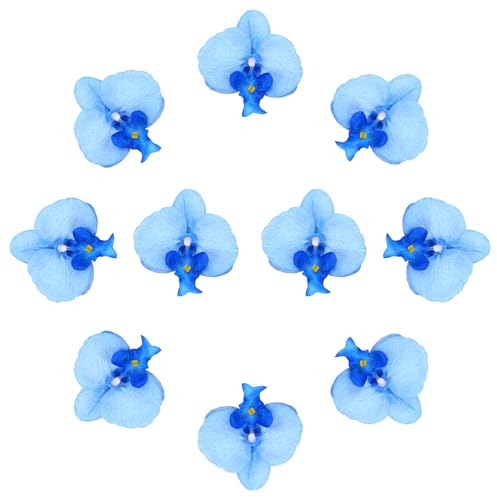 sourcing map 10 teste di orchidee artificiali, teste di orchidee finte farfalle, fiori artificiali per bouquet di nozze fai da te, centrotavola, decorazioni per la casa, blu