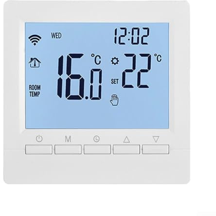 Qualoramall Thermostat numérique WiFi LCD Contrôleur de température ambiante pour chauffage au sol électrique Chaudière à gaz Contrôle vocal programmable Fonction antigel Verrouillage enfant