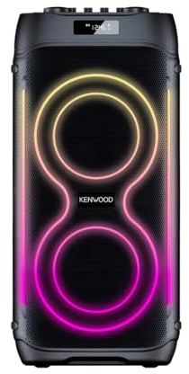 Kenwood AS-P400BT Altavoz Party 100 W RMS, Bluetooth 5.3, DSP, TWS estéreo, USB/TF/AUX, Entrada de micrófono y Guitarra, Luces LED, Controles Bajos/Agudos, batería hasta 8h – Negro