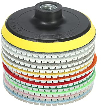 ERYUE Set di 11 Tamponi Diamantati per Lucidatura a Umido di Alta qualità per Granito, Marmo, Pietra, Cemento + Platorello Piastrelle in Ceramica - Forte Levigatura, Lucidatura Rapida, Lavoratori