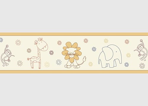 Selbstklebende Bordüre Beiges Märchen AG Design, AWBD 8052 | Wasserfest Kinderzimmer Wand Aufkleber Dekoration | Wandbordüre für Mädchen und Junge | Folie | Breite 500 cm x Höhe 13.8 cm
