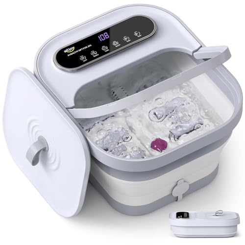 ALLJOY Massaggiatore per piedi con calore, massaggiatore pieghevole per piedi, vasca idromassaggio con bolle, pietra pomice, timer, 6 rulli per massaggio shiatsu, pedicure, pedicure, footspa, regalo