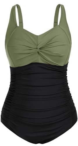 Hanna Nikole Damen Große Größen Einteiliger Badeanzug Bauchweg Bademode Maillot de Bain V-Ausschnitt Ruched Monokinis