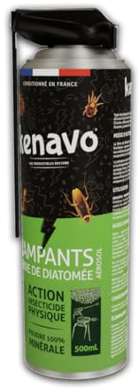 Kenavo Aérosol Terre de Diatomée 500mL Spray Insecticide avec Action Physique Anti-Insectes rampants | Poudre 100% minérale Contre cafards, Fourmis, punaises | Usage intérieur et Zones Animaux