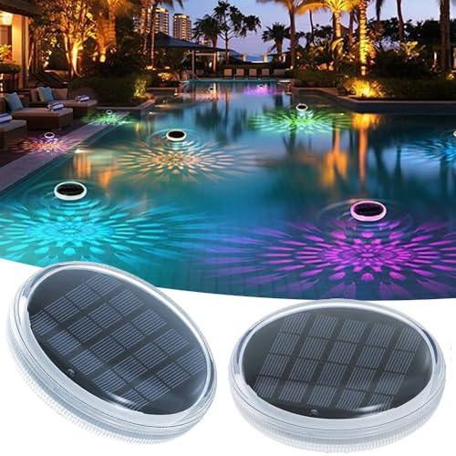2 Stück Schwimmende Poolbeleuchtung Solar Akku Unterwasser LED Pool Lichter | Schwimmend mit Lichtershow, Pool Beleuchtung mit Fernbedienung, Teichbeleuchtung für Whirlpool Badewanne Spa Schwimmbad