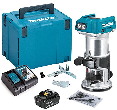 Makita DRT50ZJ 18V 1/4 Zoll Laminat Router Trimmer 1 x 5,0Ah Akku BL1850 + DC18RC Ladegerät & Koffer