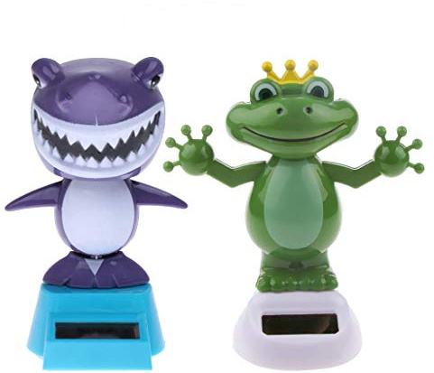 KODORIA 2pcs Solar Powered Dancing Toys Swinging Animated Bobble Head Dancer Toy Car Decor Ornament Frog + Shark