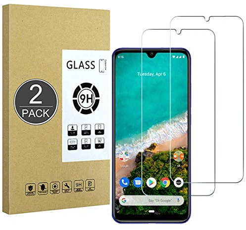 E-Hamii [2-Pack Protector de Pantalla Compatible con Xiaomi Mi A3, 0.26mm HD Anti-Scratch y Anti-Huella Digital Proteger la Película, 9H Vidrio Templado Protectora[Sin Burbujas]