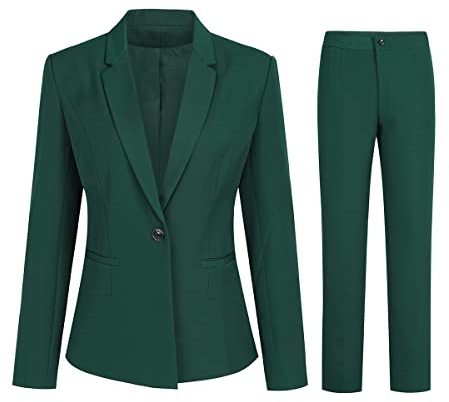 YYNUDA Dam byxdräkt professionell elegant 2-delad kostym Blazer byxor, Grön, L