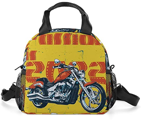 LafalPer Borsa Termica per Bambini Borse Porta Alimenti Pranzo al Sacco Stampata con Tracolla Regolabile Moto Giallo 2022