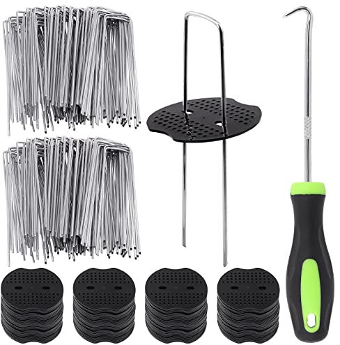 Glarks Juego de 201 grapas de estacas de jardín, 100 grapas de paisaje en forma de U de 6 pulgadas, cubierta de suelo, valla de sujeción y césped artificial