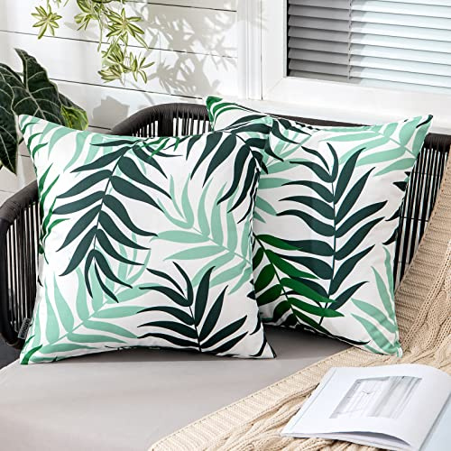 MIULEE Outdoor Kissenbezug Wasserdicht Kissen Wasserfest Dekorative Kissenbezüge Blattmuster Sofakissen Zierkissen Dekokissen für Garten Sofa Couch Wohnzimmer Schlafzimmer 2er Set 50x50 cm Dunkelgrün