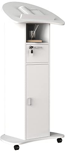 VCM Holz mobiles Rednerpult | Maße ca. H. 110 bis 120 cm x B. 56 cm x T. 37 cm | rollbar mit Schublade | Stehpult | Stehtisch mit Tür - Redola