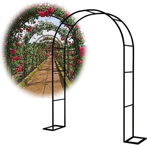 Arco Da Giardino in Metallo,Arco Per Rose Per Piante Rampicanti,Resistente Padiglione Da Giardino,Traliccio,Pergolati Alle Intemperie E Autoportante,Con Base,Facile Da Montare,Nero,W3M*H2.2M