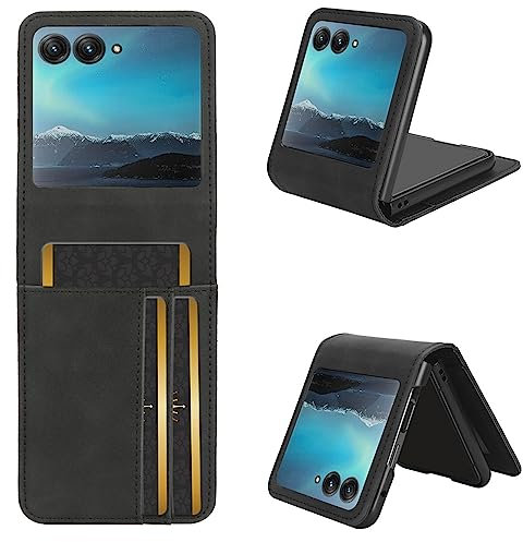 COQUE Motorola Razr 40 Ultra Etui à Rabat, Etui Portefeuille Porte-Cartes de Visite Magnétique Multi-Slot latéral, Housse de Téléphone à Rabat pour Motorola Razr 40 Ultra-Le Noir