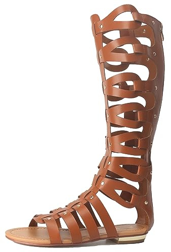 Hanfike Sandali da donna Gladiator Flats con cut-out estate sandali romani scarpe, Marrone, 37.5 EU