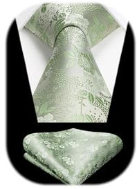 HISDERN Krawatten für Herren Salbei Grün Krawatte und Einstecktuch Set Seidenkrawatte für Bräutigam Party Business