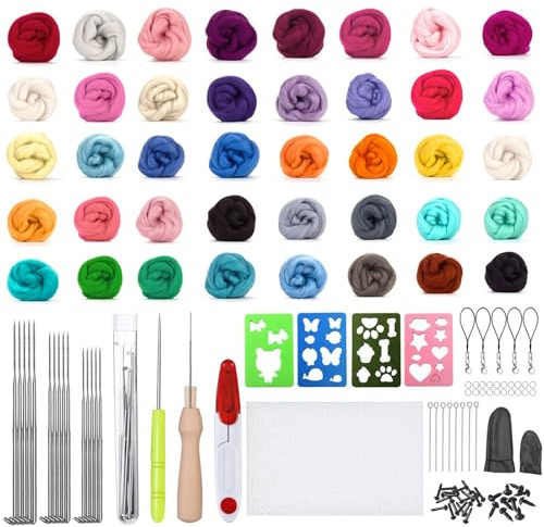 selliner Filz Set, Nadelfilz Set mit 40 Farben Filzwolle Roving,Komplettes Filzset für Anfänger mit Grundlegenden Filzwerkzeugen und Zubehör Wollfasern, Handspinnent Basteln, Nassfilzen