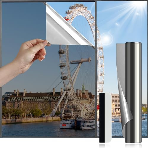 Antrect Window Film Privacy Film For Glass Windows 80x400cm Anti Glare Reflective Window One Way Mirror Film Heat Control Window Tint Home UV Blocking Opaque Film