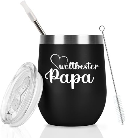 Livole Vatertagsgeschenke für Papa, Weltbester Vater - 350ml Kaffeebecher to go, Edelstahl Becher mit Deckel und Strohhalm - Geschenk für Geburtstag, Weihnachten