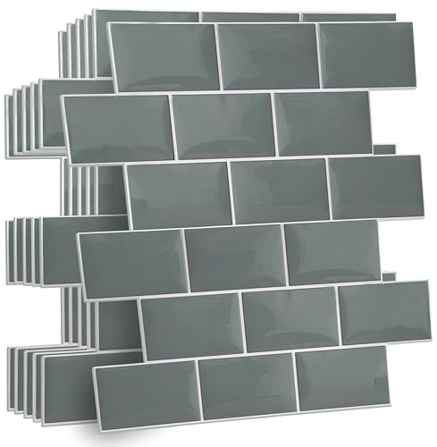 WALPLUS 20 piastrelle adesive grigie metropolitane, spesse piastrelle autoadesive 3D per cucina e bagno, 30 x 15 cm