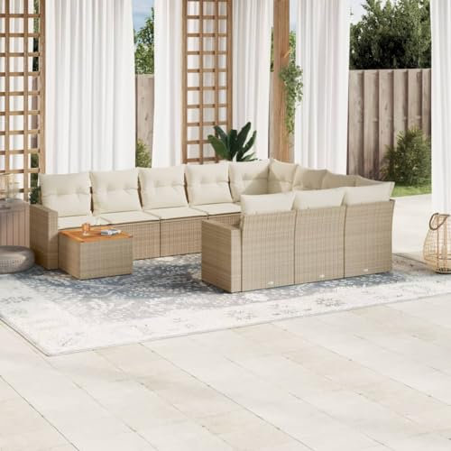SECOLI Rattan Gartenlounge Con Stauraum XXL Loungemöbel Set Terrassenmöbel Loungesofa Sitzgruppe Rattan Ecklounge Gartenmöbel Set Balkon Möbel Beige 11-tlg-Type-61