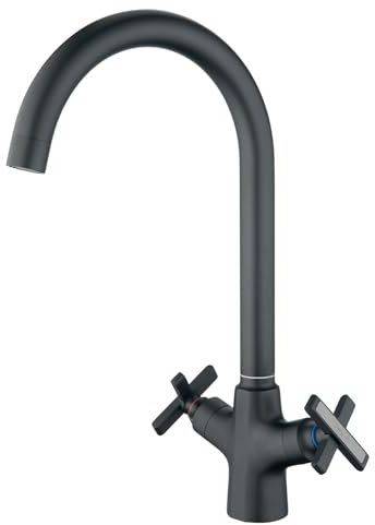 BELZ Kitchen Sink Mixer Taps Monobloc Swivel Spout Brass Dual Lever with Hoses for Kitchen Sink&Bar,Matte Black