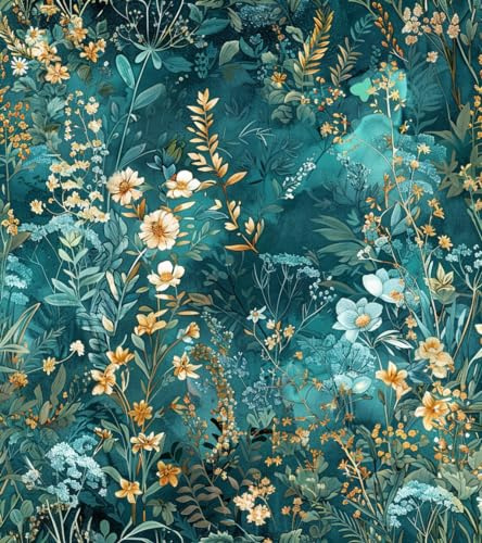 lenify Floral Peel and Stick Wallpaper Green Flower Contact Paper 17.3inch x 118.1inch Botanical Self Adhesive Wallpaper for Bedroom Bathroom Vintage Decorative Cabinet Removable Paper Vinyl Roll