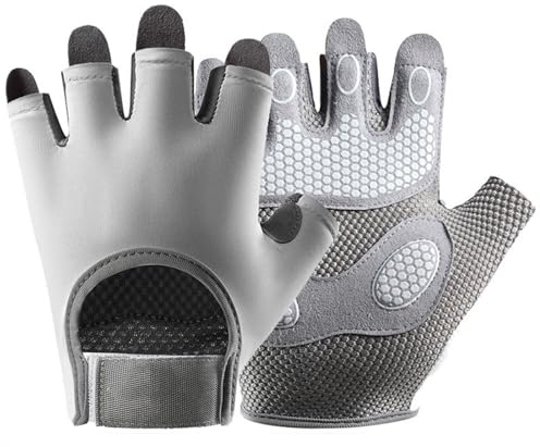 Guantes de Gimnasio para Hombre Mujer, Guantes de Levantamiento de Pesas, Antideslizantes Silicona Transpirables Acolchado, Guantes de Entrenamiento Gym para Musculación Fitness y Ciclismo (Gris, M)