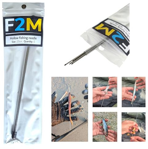 F2M - Boite de 5 aiguilles à vers creuses - Tube de 5 aiguilles à locher pour appâts naturels - Aiguille inox 20cm x5 pour escher vers poissons mollusques et crustacés sur hameçons - Pêche surfcasting
