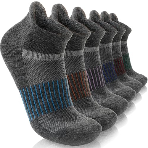 MOSEY KOSY 6 Pairs Merino Wool Women Men Unisex Ankle Running Walking Hiking Work Thermal Winter Warm Socks Compression Support Breathable Thick Cushion Socks(Mixed Grey,7-11)