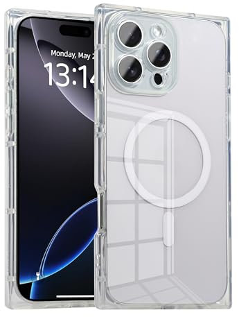 IAIYOXI Coque magnétique rectangulaire transparente pour iPhone 15 Pro Max, compatible avec MagSafe, protection complète de l'appareil photo et coins renforcés, coque de téléphone en TPU fine et