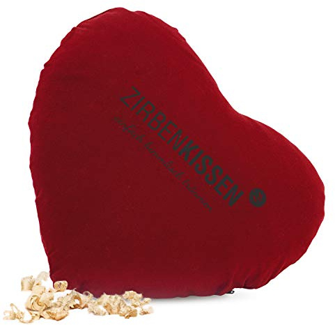 Zirben Familie® ZirbenKissen 40x40cm | Zierkissen gefüllt mit ZirbenFlocken ohne Staub oder Sägespäne | Duftkissen zum schlafen | für einen einzigartigen Zirben Raumduft | Rotes Herz-Dekokissen